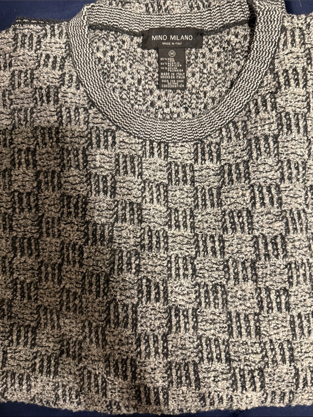 Milano Gray and Black Woven-Texture Crewneck Sweater